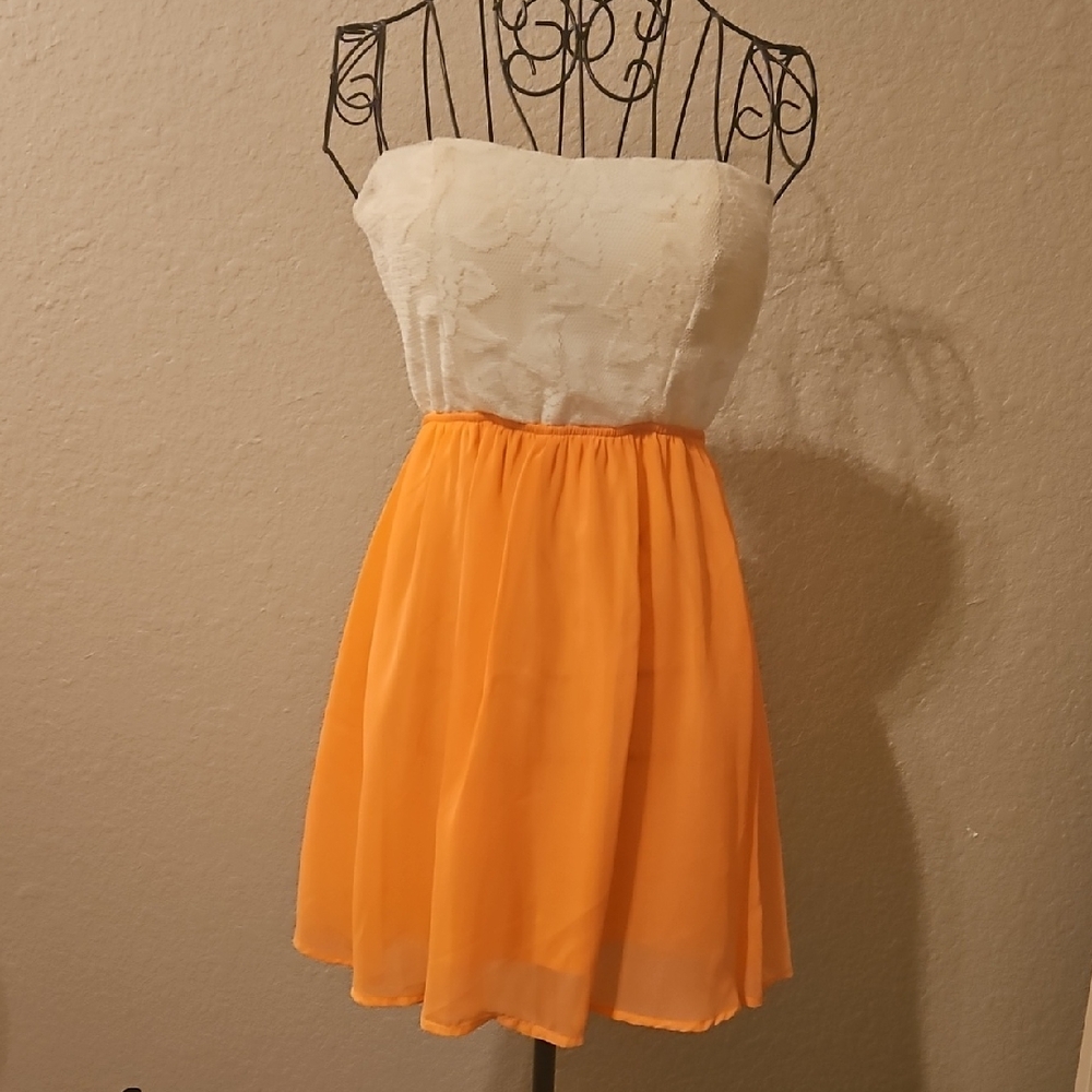 Strapless Cream and Orange Dress